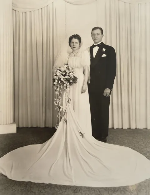 My grandparents in 1940. My wonderful grandmother didn’t dress up that often so I love to see this. Grandpa mostly wore a postman’s uniform.
