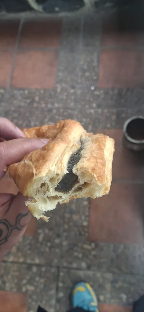took a bite of a turnover as I walked out the door and it tasted over seasoned.