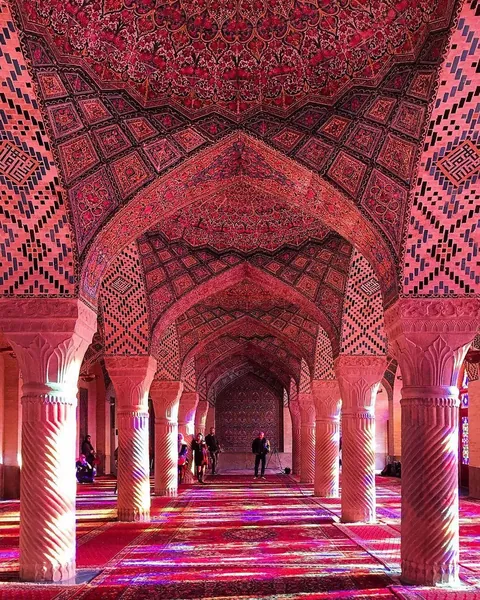 The Nasir al-Mulk Mosque, also known as the Pink Mosque, built between 1876 and 1888 in Shiraz, Iran, during the Qajar dynasty.