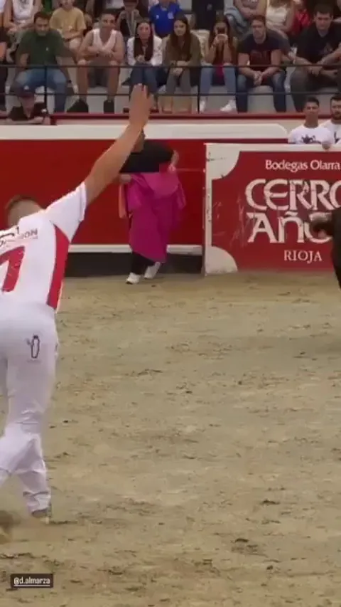 Man does a backflip over a live charging bull