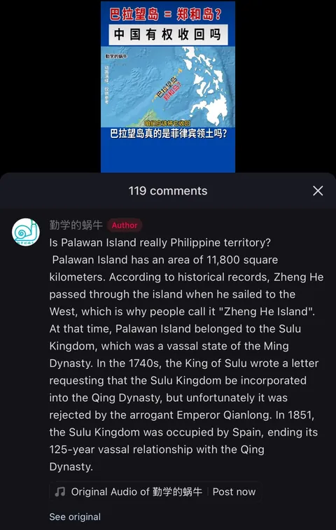 Emerging Chinese posts claiming Palawan is part of China