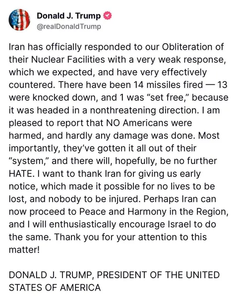 The President speaks about the Iranian attack