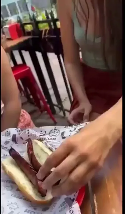 Masturbating with sausage on public restaurant terrace by dankgirls