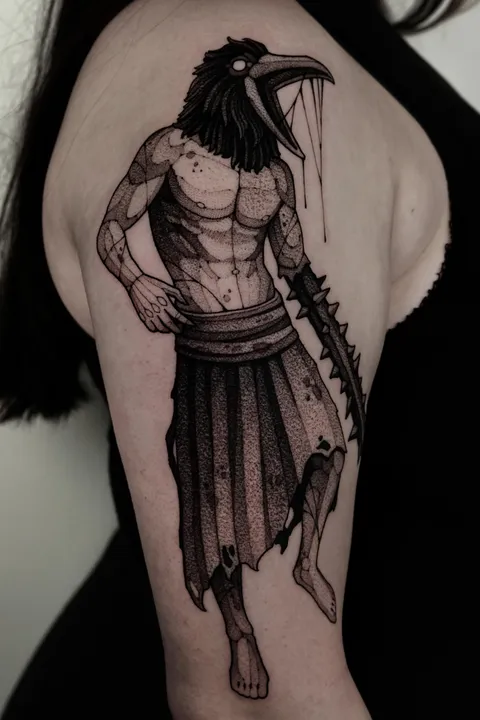 Crow Mauler from Fear and Hunger done by Max LaCroix at Emerald Eye Tattoo in Milwaukee, WI