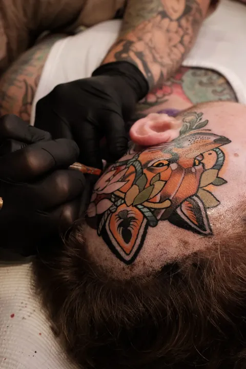 I flew across the world to get my head tattooed. "The Fox" By Sam Clark Tattoos, Wayfarers Trading Co, Avalon, AU