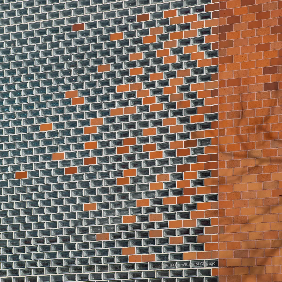 [building] Glass block and brick blend together on a new community development center in Little Village, Chicago.