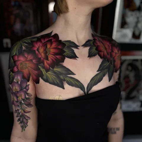Floral chest piece by Alex Lawson (Birmingham, UK)