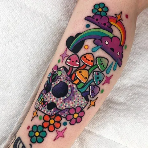 A trippy tattoo done by Roberto Euán in Goldlagrimas studio, Los Angeles, CA.