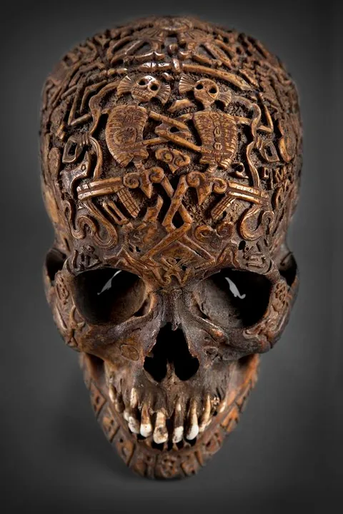 300 years old carved Tibetan skull