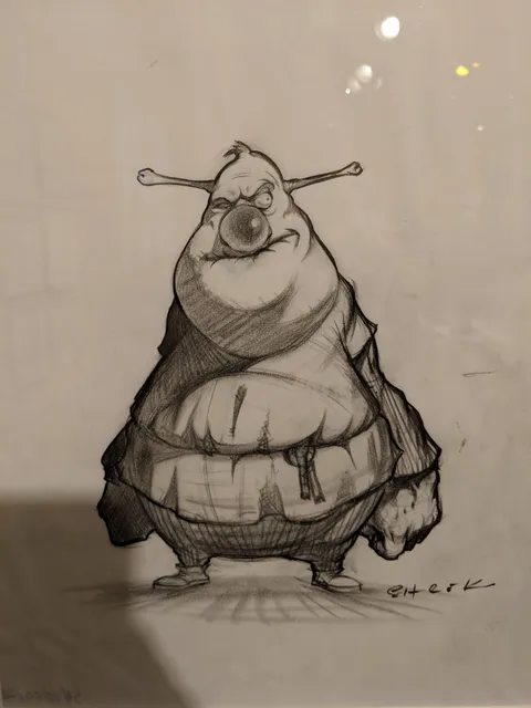 I visited a DreamWorks animation exhibition yesterday; here's an early sketch of Shrek (concept art) from during the film's production.