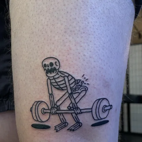 Deadlifting skeleton by Kazisvet at kawai.ink.room in Prague