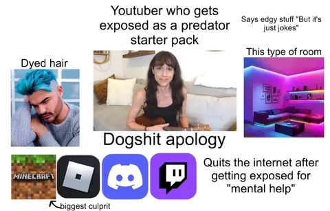 Youtuber who gets exposed as a predator starter pack