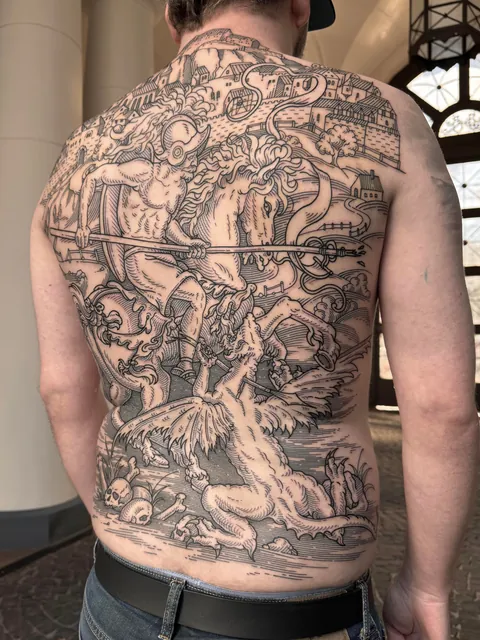 Back piece made by me (Ivan Zagusta) at Zaraza tattoo shop in Warsaw, Pl.
