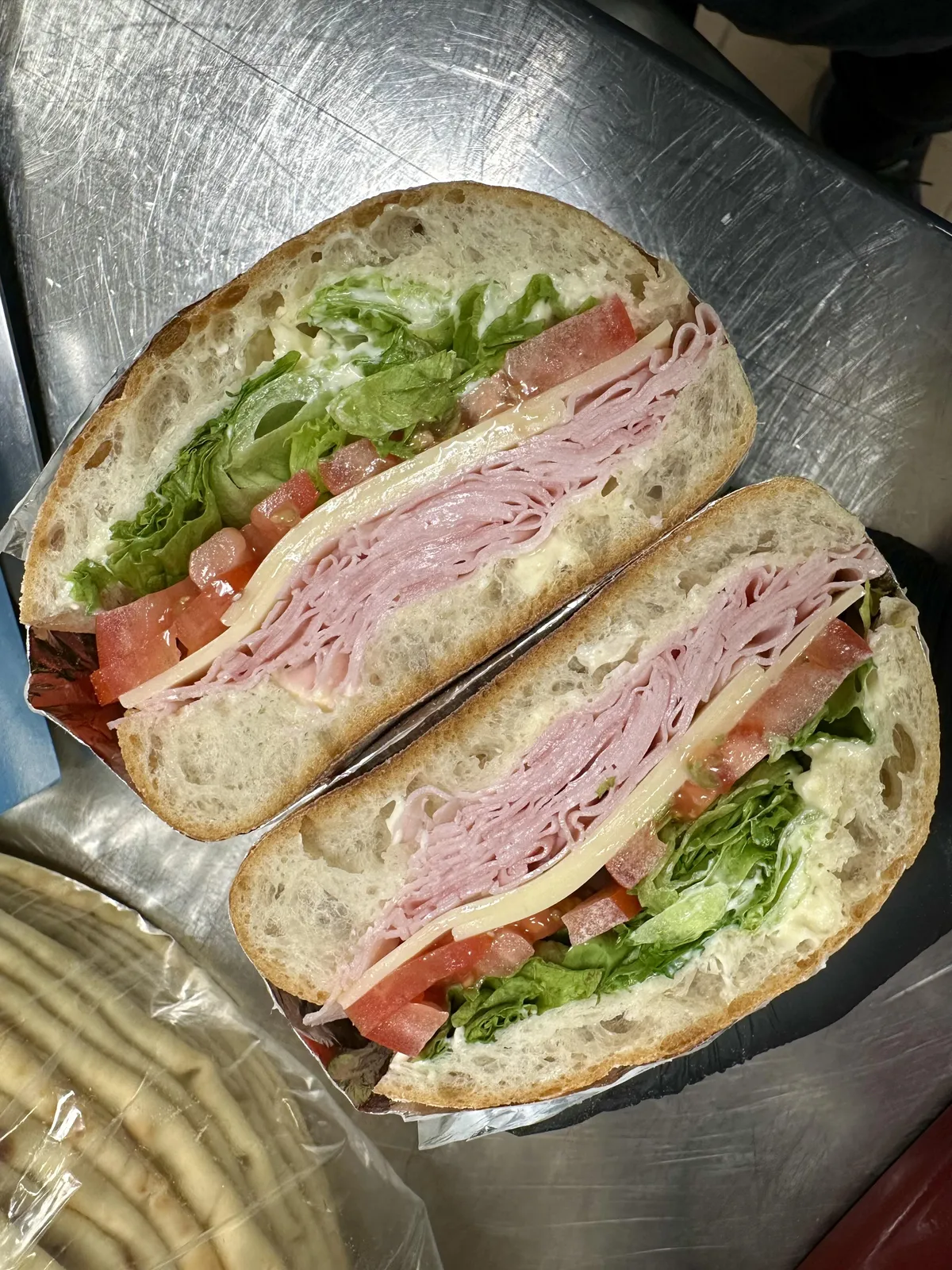 Ham and Swiss sandwich. 