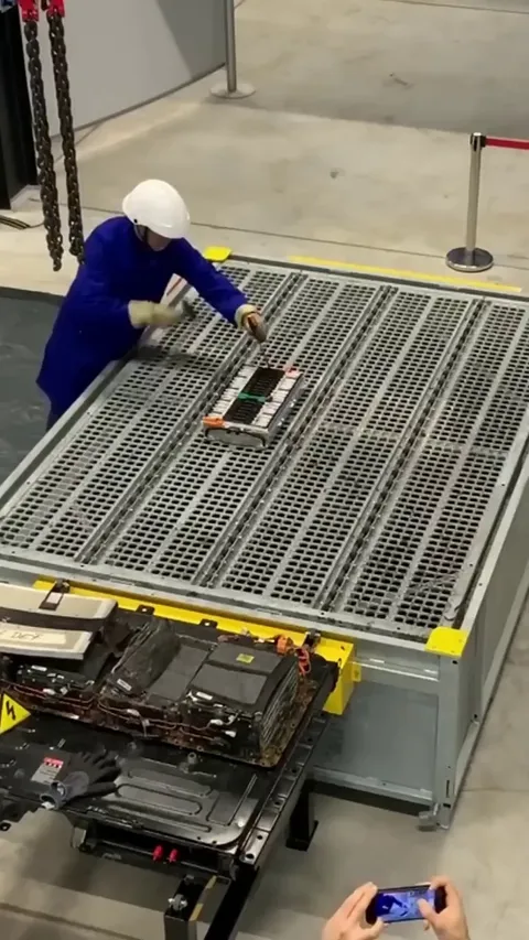 The Safety Measure Used After A LARGE Lithium Battery Catches Fire.