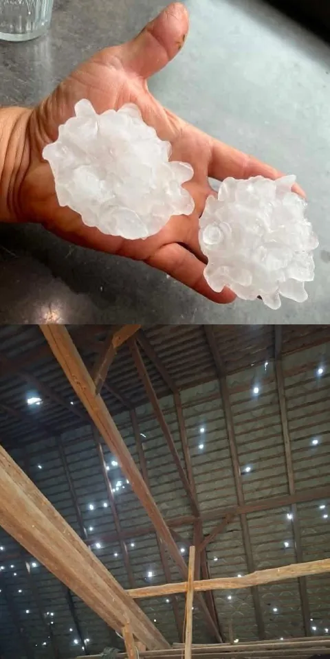 Huge hails punctured the roof
