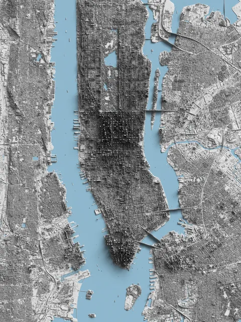 Shaded relief map of Manhattan, New York made from LiDAR data with ReliefViz [OC]