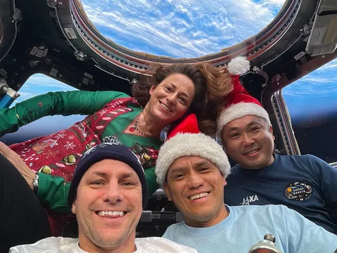 NASA astronauts Josh Cassada, Nicole Mann, Frank Rubio, and JAXA's Koichi Wakata on the International Space Station, Dec. 25, 2022