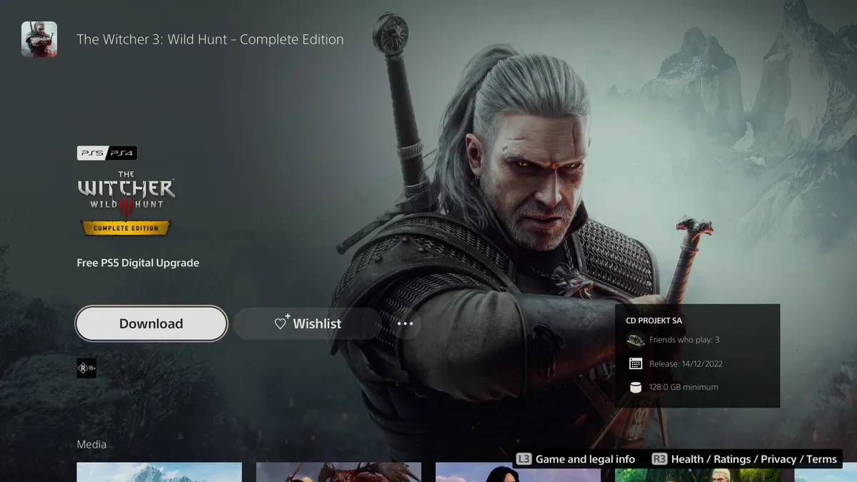 PSA: The Witcher 3 PS5 version has started rolling out (from midnight your local time)