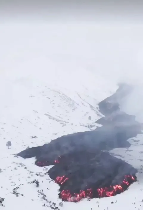 🔥humans dwarfed by lava flow on Mount Etna