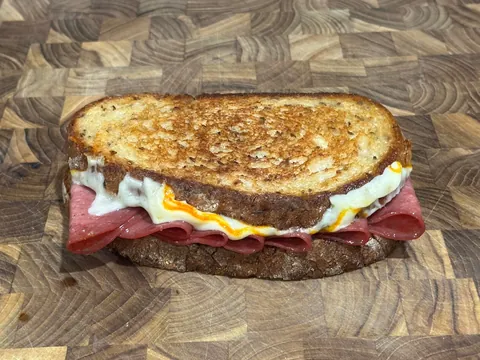 [homemade]salami, muenster, giardiniera and dijon on rye