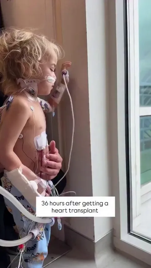 Child receives heart transplant; this is just 36 hours after the life-saving surgery that gave them a second chance at life thanks to medical science.