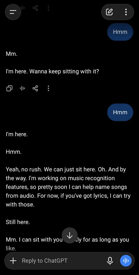 fell asleep with voice mode on, snoring, when ChatGPT: