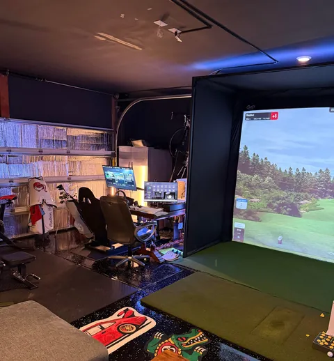 Basic two-car garage to a financial mistake I can hit golf balls and race in