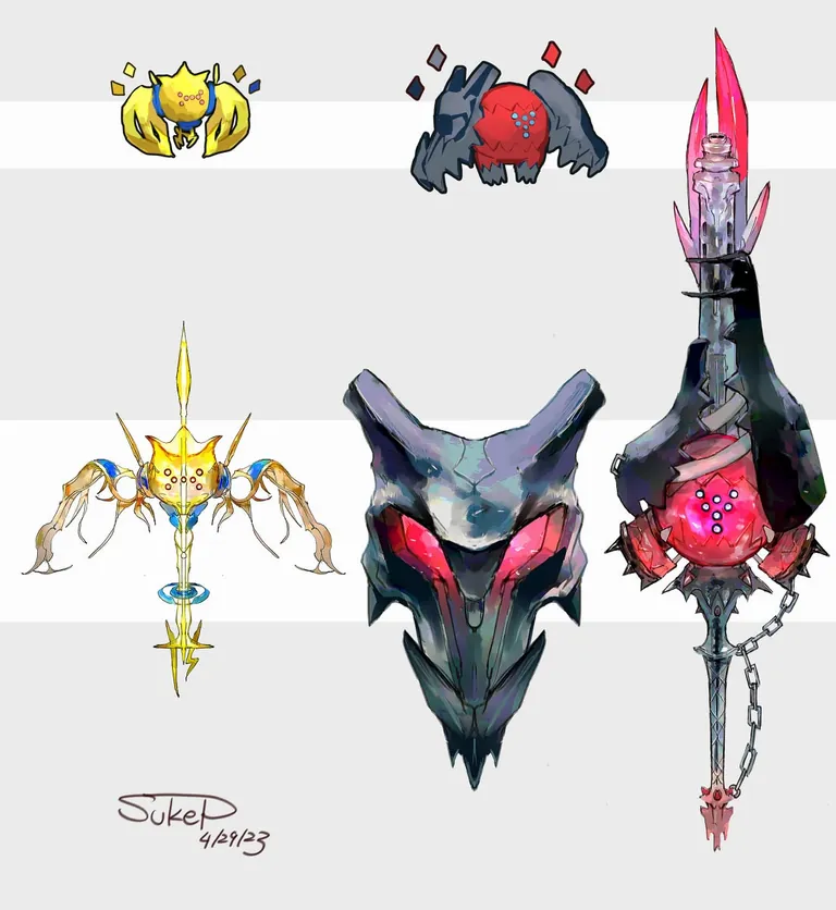 [OC] I made some Regi Inspired Headgear &amp; Weapon Designs!