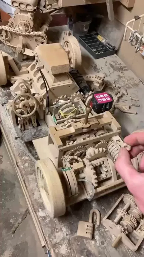 working car model made of wood