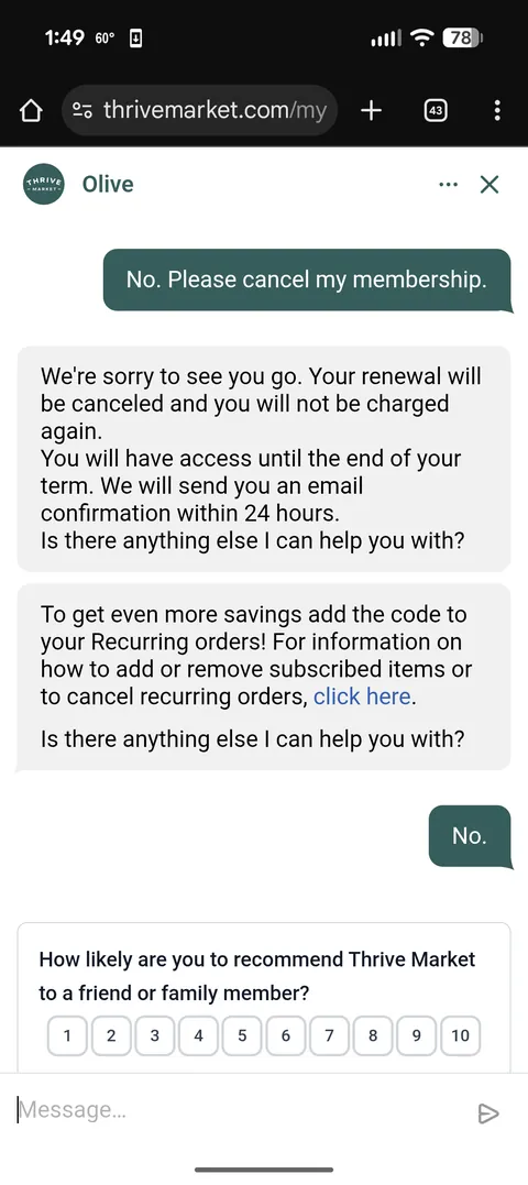 Trying to cancel my Thrive membership...