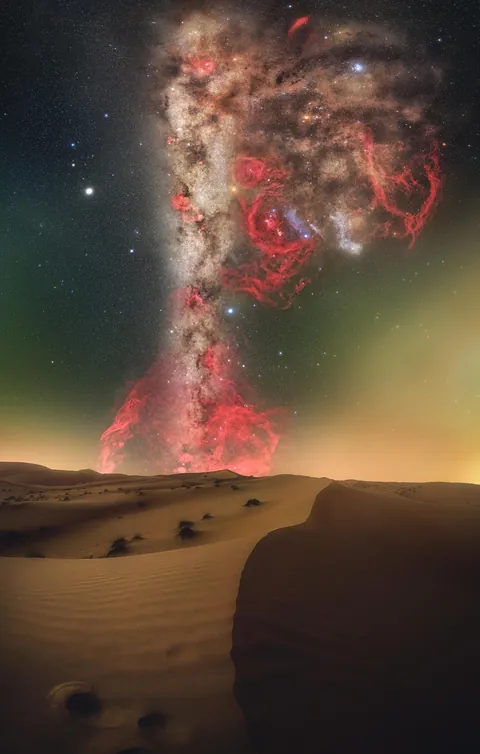 The Gum nebula and the winter Milky Way in the Abu Dhabi desert