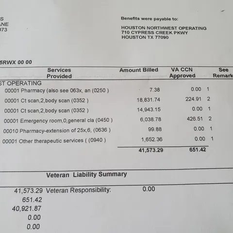 I had to go to a hospital emergency room. They charged the VA Administration over $41k and got paid $651.