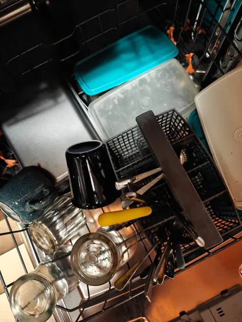 New cleaning lady came yesterday and this is how she loaded the dishwasher