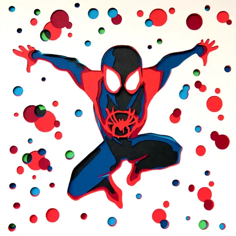 Spider-man made from 10 individual layers of paper