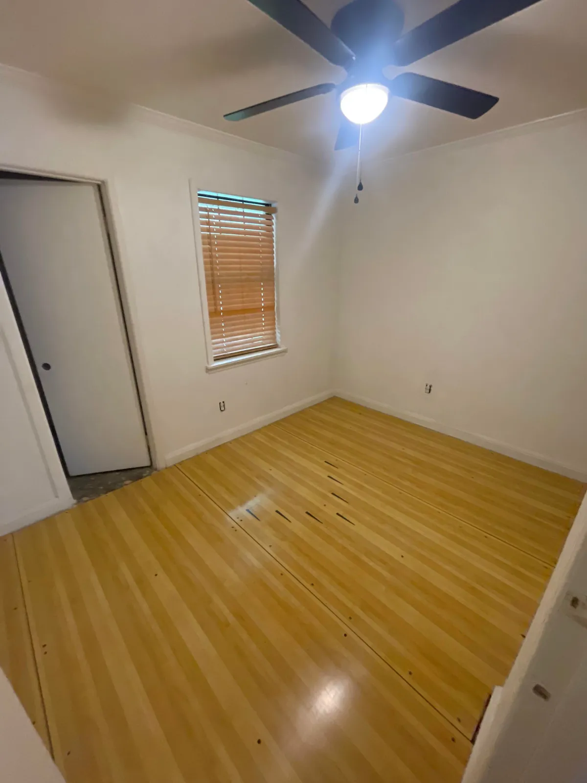 Upcycled some bowling alley lanes for flooring in my renovation project!