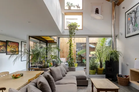 Former workshop converted into a three-bedroom house with a light-filled open plan living space, Hythe, Kent, England [1600x1067]