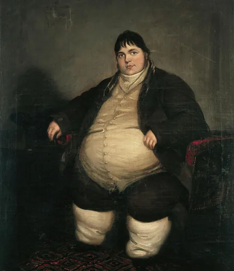 Daniel Lambert (1770-1809) was an Englishman who gained notoriety for his large size at the time. Despite his weight, maintained an active lifestyle which included long walks (once up to 7 miles), swimming, animal sporting, and once fighting off a bear