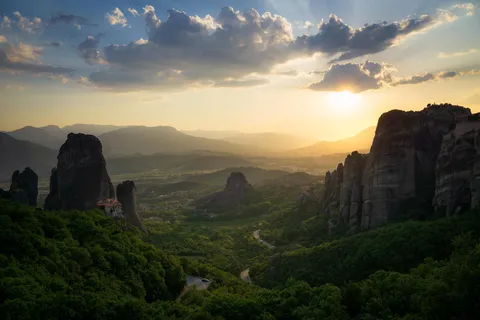 ITAP of Meteora, Greece at golden hour