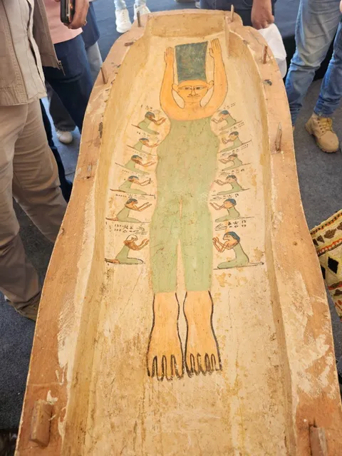 Photo of the inner lid of a 3,500-year-old Egyptian sarcophagus.
