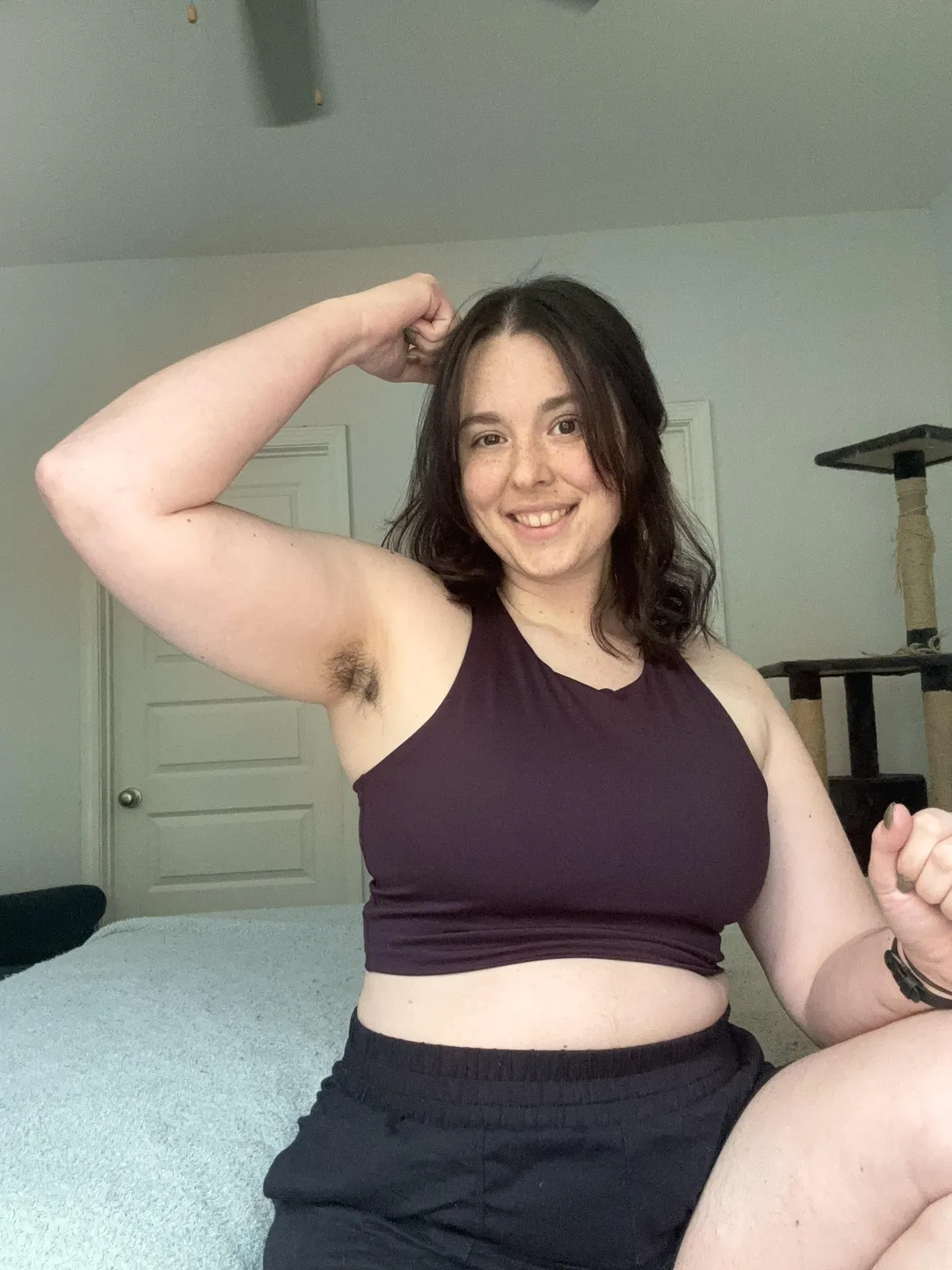 Sweaty, strong, and hairy after my workout