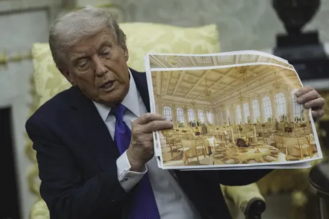 President Trump with picture of his $300 million Ballroom that will be bigger than the White House