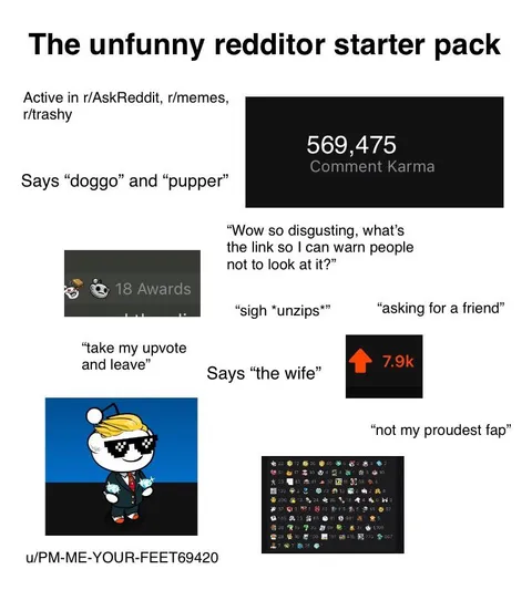 The unfunny redditor starter pack
