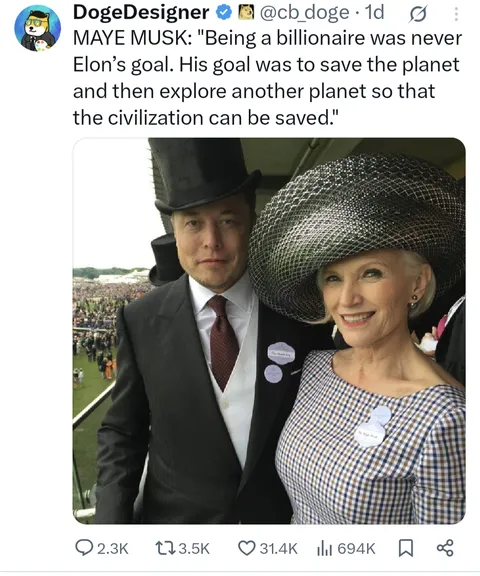 Elon, posting through his alt account, continues to attempt to salvage his image by using his mother to make him seem selfless