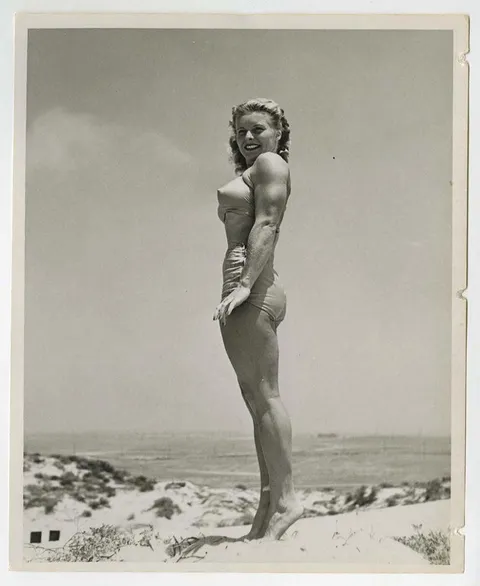 Abbye “Pudgy” Stockton, 1946, played a central role in popularizing culture and exercise for women in the mid-twentieth century. She was the author of “Barbelles,” a monthly column that appeared in Strength and Health magazine.