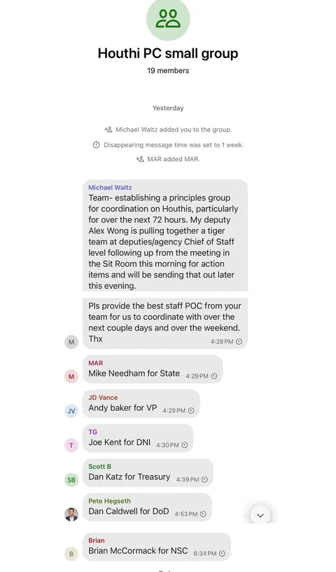 Le contenu entier des conversations Signal des USA sur les frappes au Yemen et la confirmation que leur but ultime est de nuire aux Européens