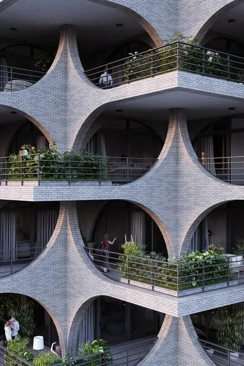 Cascading Brick Arches Feature in Penda's Residential Tower in Tel Aviv