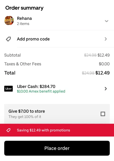 Uber Eats Option to "Give Money" to Store