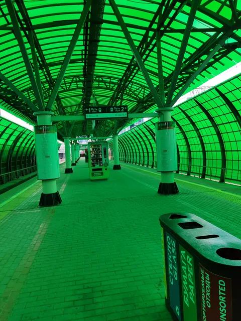 This train station is entirely green for some reason