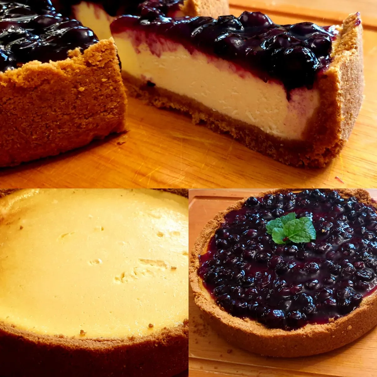 Baked blueberry cheesecake ( the plain picture is because I was so happy it didn't crack in my home oven)